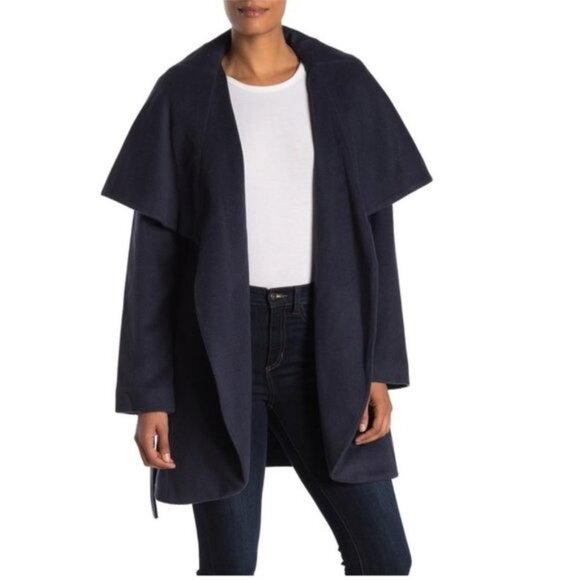 Tahari Wool Blend Oversized Drape Collar Tie Coat - Picture 3 of 7